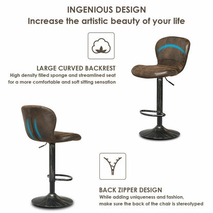 Set of 2 Adjustable Swivel Bar Stools with Vintage Style Upholstered Seats in Hot Stamping Cloth