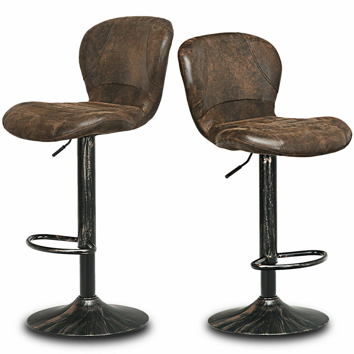 Set of 2 Adjustable Swivel Bar Stools with Vintage Style Upholstered Seats in Hot Stamping Cloth