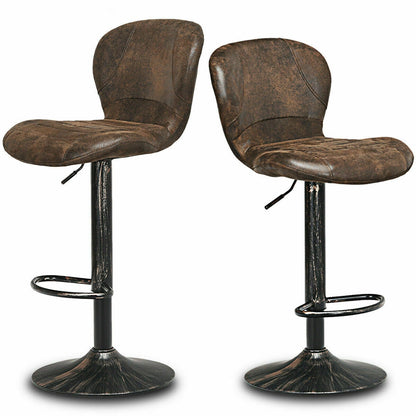 Set of 2 Adjustable Swivel Bar Stools with Vintage Style Upholstered Seats in Hot Stamping Cloth