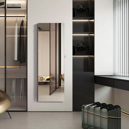 Lockable Jewelry Cabinet with Frameless Full-Length Mirror and Spacious Storage - White