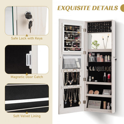 Lockable Jewelry Cabinet with Frameless Full-Length Mirror and Spacious Storage - White