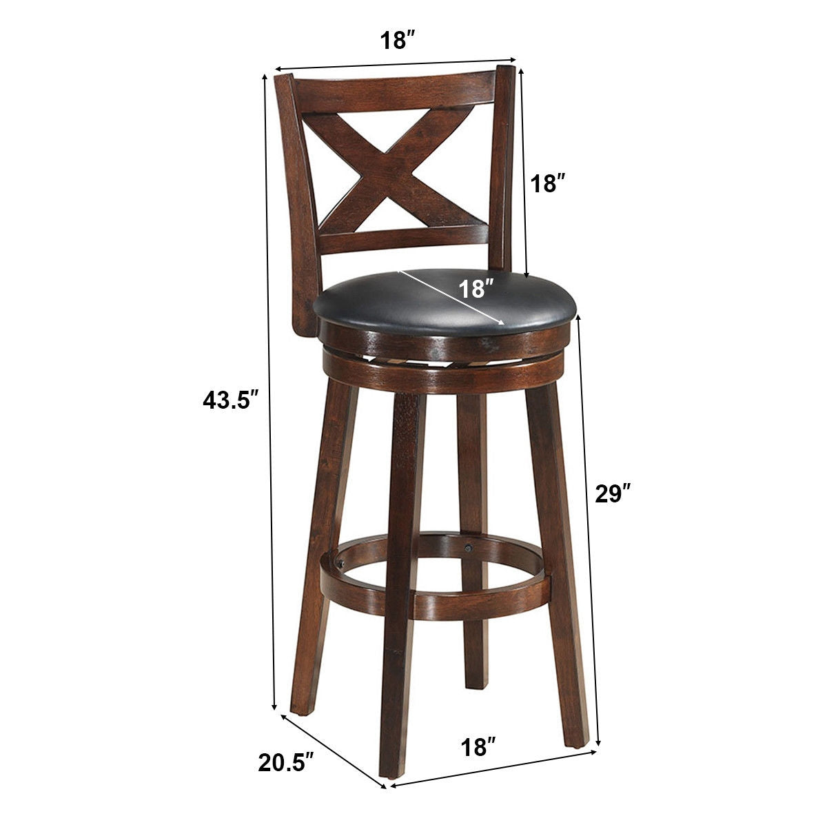 Swivel Counter Height Bar Stool with Upholstered PVC Cushion and X Back 29 Inch