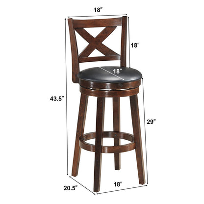 Swivel Counter Height Bar Stool with Upholstered PVC Cushion and X Back 29 Inch