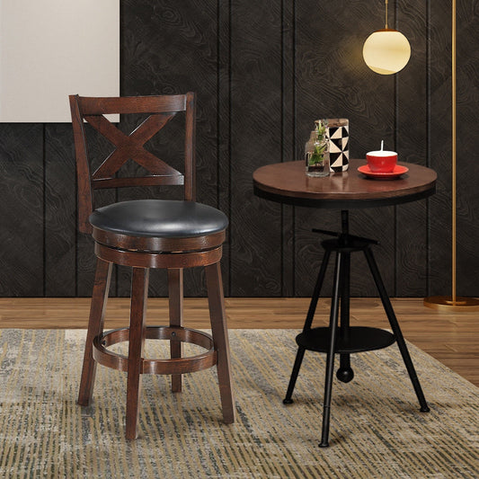 Swivel Counter Height Bar Stool with Upholstered PVC Cushion and X Back 24 Inch
