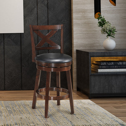 Swivel Counter Height Bar Stool with Upholstered PVC Cushion and X Back 24 Inch