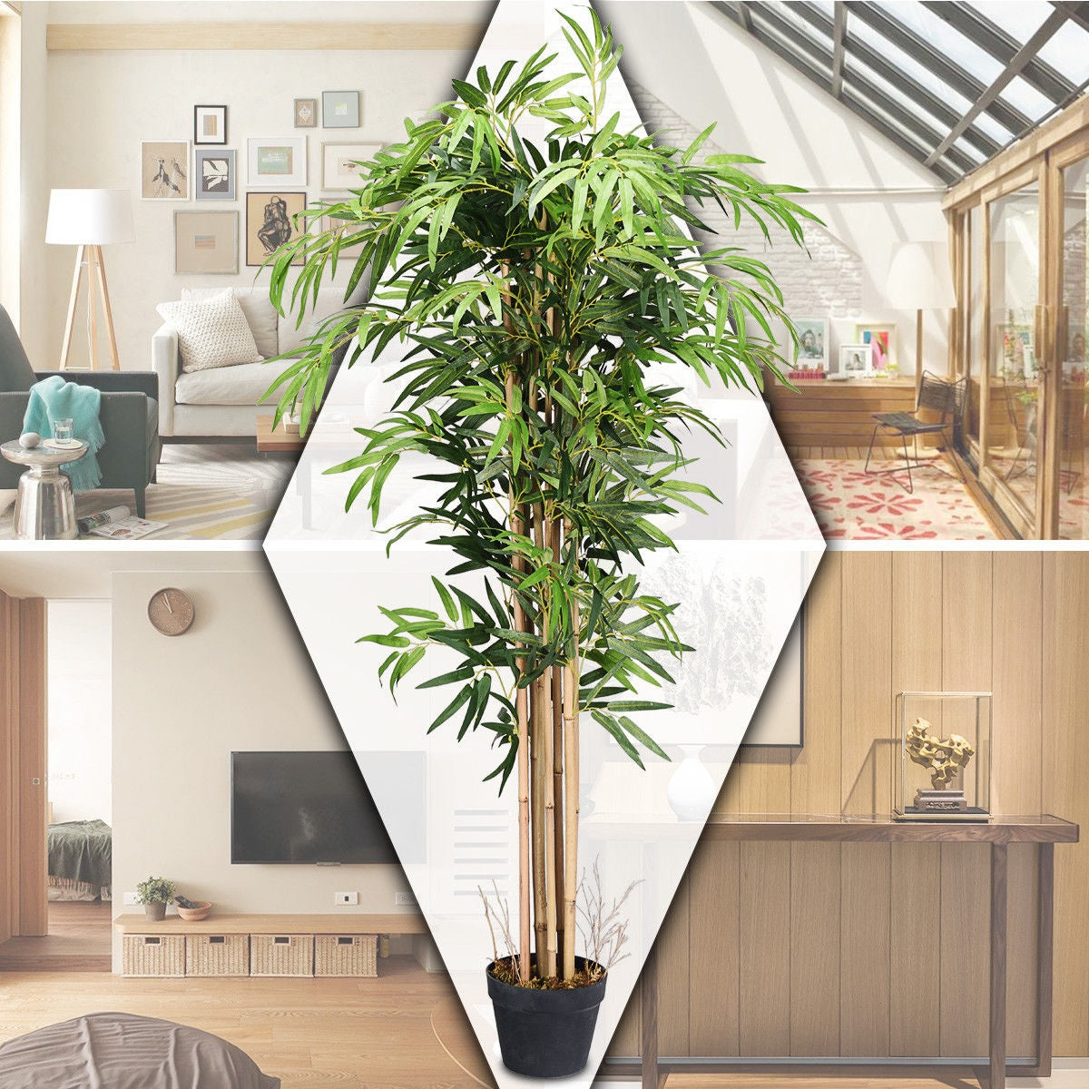 Elegant 5' Artificial Bamboo Tree with Silk Foliage for Indoor & Outdoor Spaces