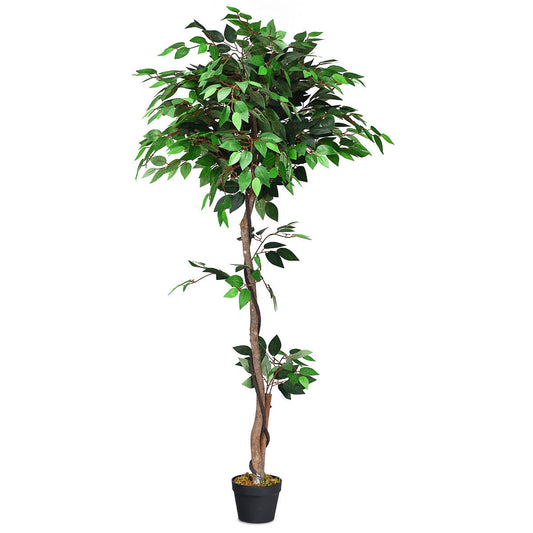 Realistic 5.5' Artificial Ficus Silk Tree with Natural Wooden Trunks