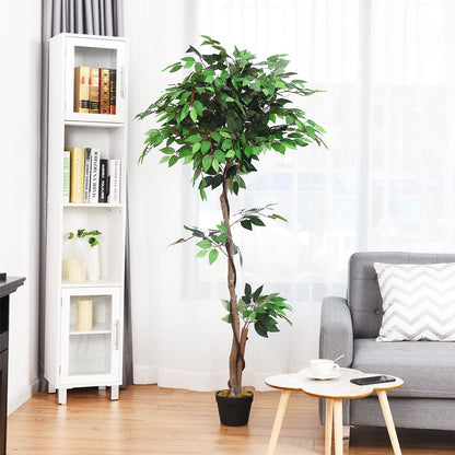 Realistic 5.5' Artificial Ficus Silk Tree with Natural Wooden Trunks