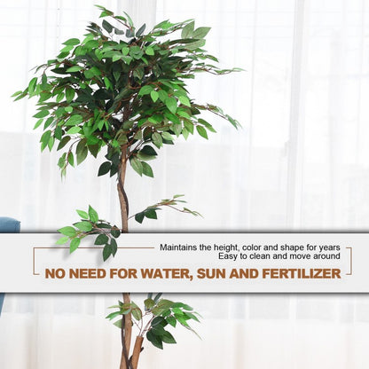 Realistic 5.5' Artificial Ficus Silk Tree with Natural Wooden Trunks