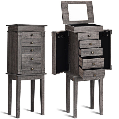 Freestanding Jewelry Armoire with Mirror, Drawers, and Solid Wood Legs
