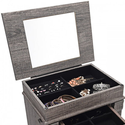 Freestanding Jewelry Armoire with Mirror, Drawers, and Solid Wood Legs