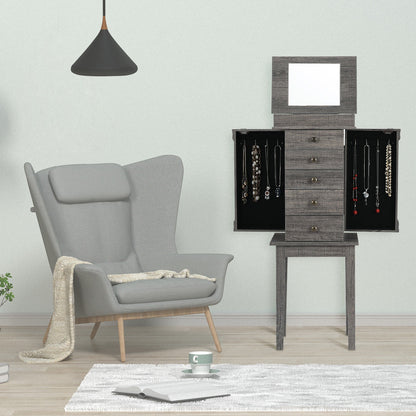 Freestanding Jewelry Armoire with Mirror, Drawers, and Solid Wood Legs