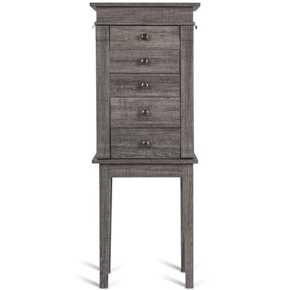Freestanding Jewelry Armoire with Mirror, Drawers, and Solid Wood Legs