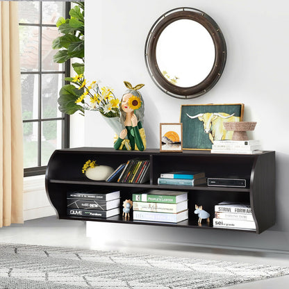 Sleek Wall Mounted Display and Storage Shelf with Open Tiers – Brown