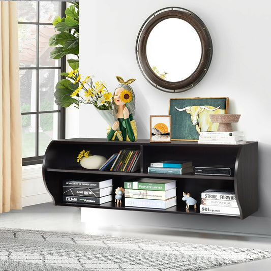 Sleek Wall Mounted Display and Storage Shelf with Open Tiers – Brown