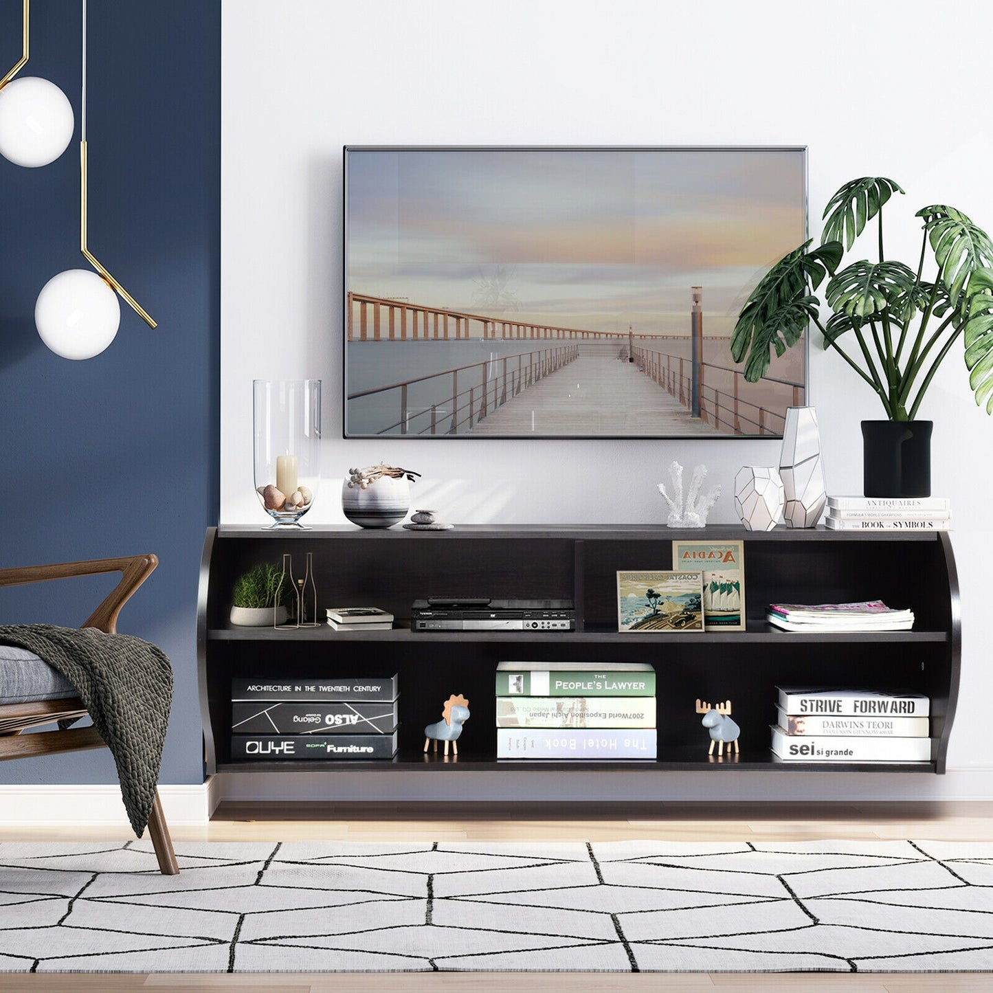 Sleek Wall Mounted Display and Storage Shelf with Open Tiers – Brown