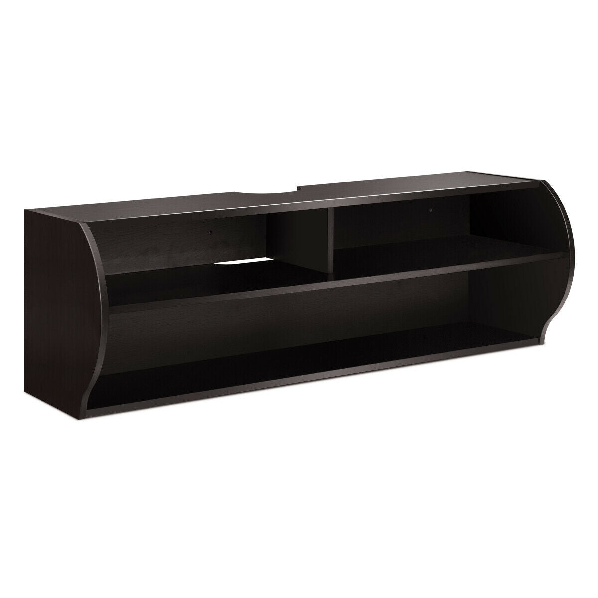 Sleek Wall Mounted Display and Storage Shelf with Open Tiers – Brown