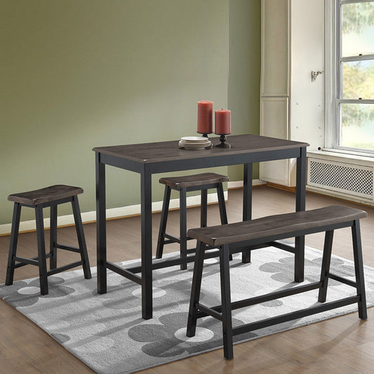 4 Piece Solid Wood Counter Height Dining Set in Grey with Bench and Stools