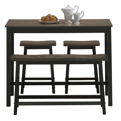 4 Piece Solid Wood Counter Height Dining Set in Grey with Bench and Stools