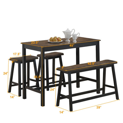 4 Piece Solid Wood Counter Height Dining Set in Grey with Bench and Stools