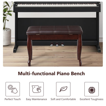 Classic Piano Bench with Storage Compartment and PU Leather Cushion - Brown