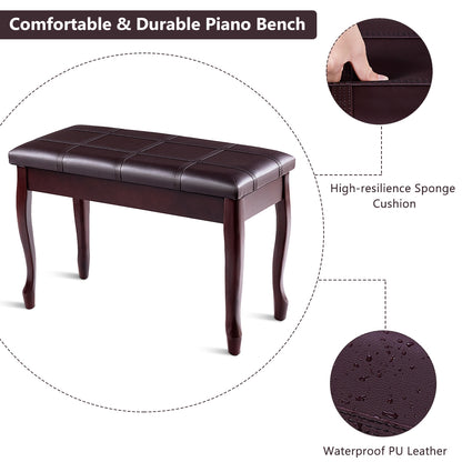 Classic Piano Bench with Storage Compartment and PU Leather Cushion - Brown