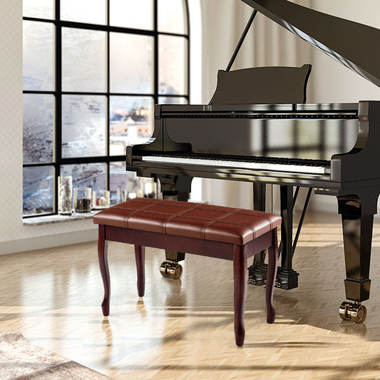Classic Piano Bench with Storage Compartment and PU Leather Cushion - Brown