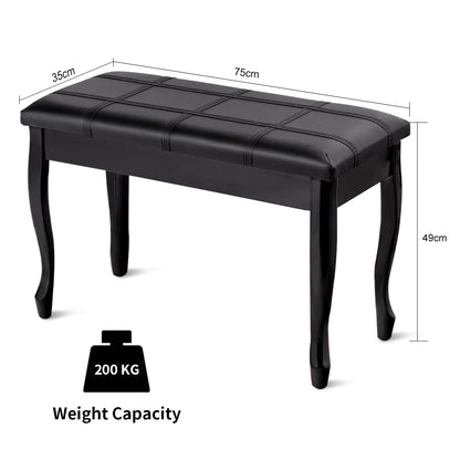 Classic Piano Bench with Storage Compartment and PU Leather Cushion - Black