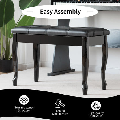 Classic Piano Bench with Storage Compartment and PU Leather Cushion - Black
