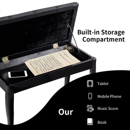 Classic Piano Bench with Storage Compartment and PU Leather Cushion - Black