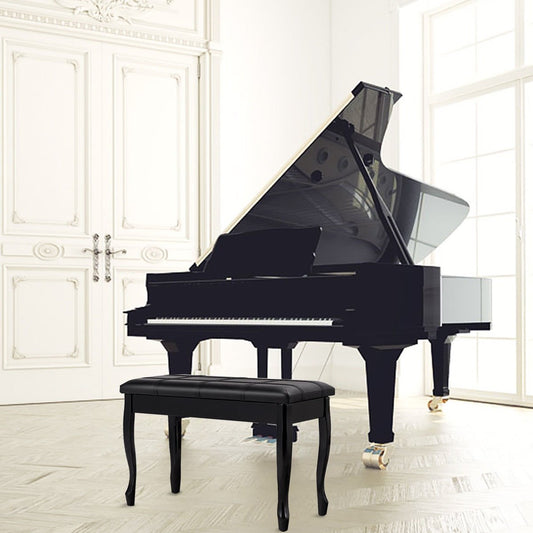 Classic Piano Bench with Storage Compartment and PU Leather Cushion - Black
