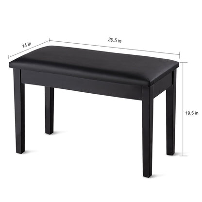 Comfortable PU Leather Piano Bench with Sturdy Solid Wood Base for Keyboard - Black