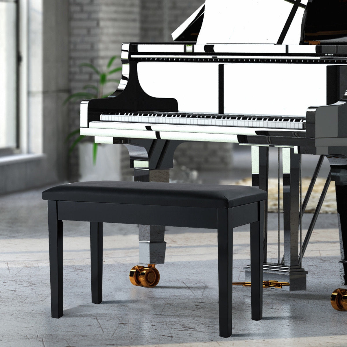 Comfortable PU Leather Piano Bench with Sturdy Solid Wood Base for Keyboard - Black