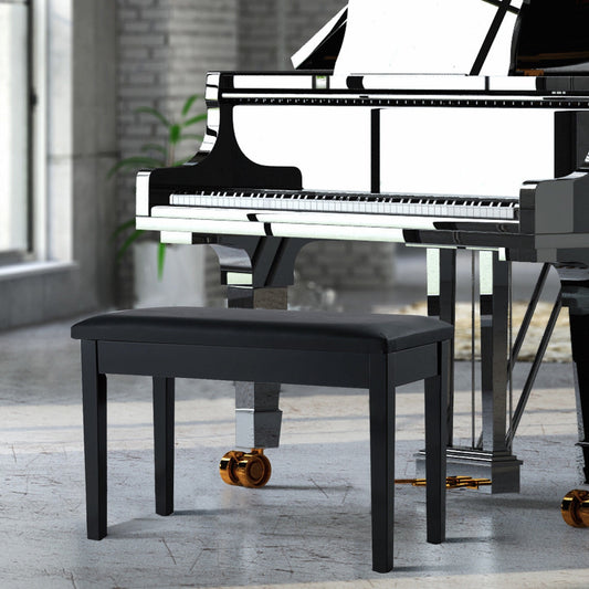 Comfortable PU Leather Piano Bench with Sturdy Solid Wood Base for Keyboard - Black