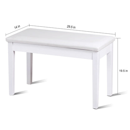 Comfortable PU Leather Piano Bench with Sturdy Solid Wood Base for Keyboard - White