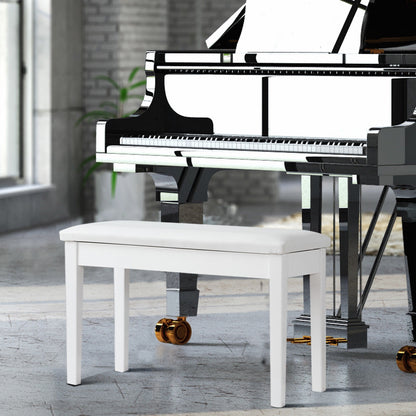 Comfortable PU Leather Piano Bench with Sturdy Solid Wood Base for Keyboard - White