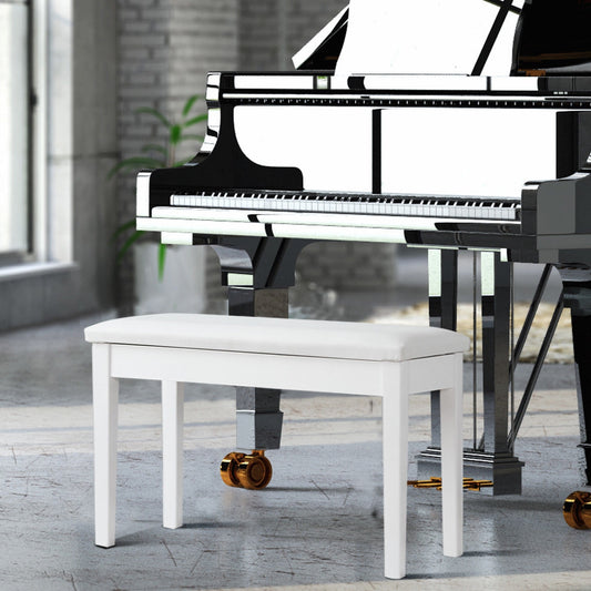 Comfortable PU Leather Piano Bench with Sturdy Solid Wood Base for Keyboard - White
