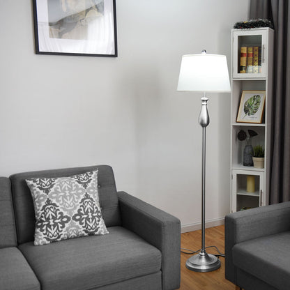 Elegant 3 Piece Brushed Nickel Lamp Set with White Fabric Shades - Silver