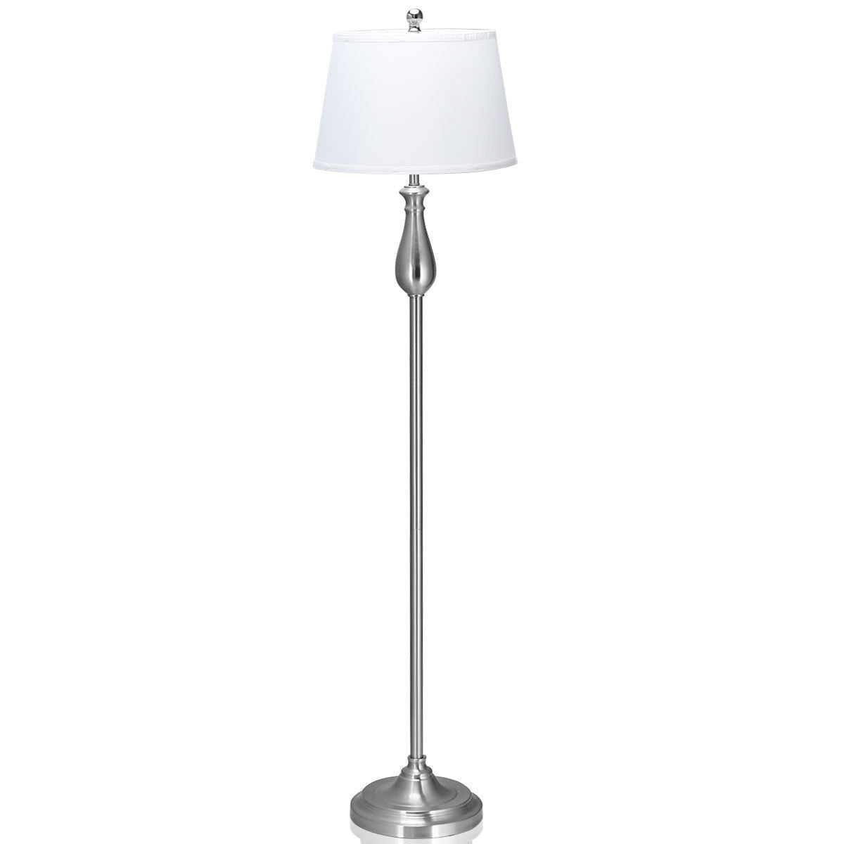 Elegant 3 Piece Brushed Nickel Lamp Set with White Fabric Shades - Silver