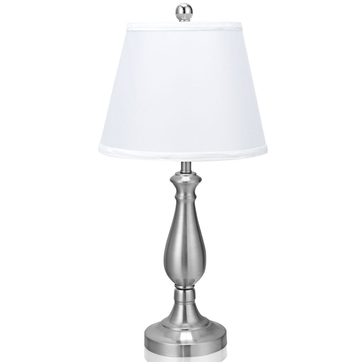 Elegant 3 Piece Brushed Nickel Lamp Set with White Fabric Shades - Silver