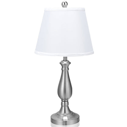 Elegant 3 Piece Brushed Nickel Lamp Set with White Fabric Shades - Silver