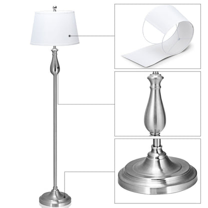 Elegant 3 Piece Brushed Nickel Lamp Set with White Fabric Shades - Silver