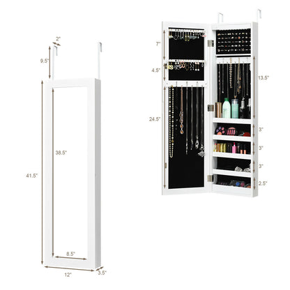 White Wall and Door Mounted Jewelry Cabinet with LED Light and Mirror