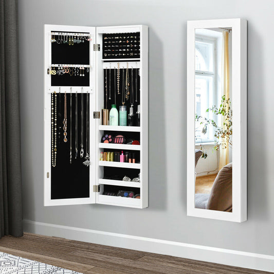White Wall and Door Mounted Jewelry Cabinet with LED Light and Mirror