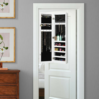 White Wall and Door Mounted Jewelry Cabinet with LED Light and Mirror