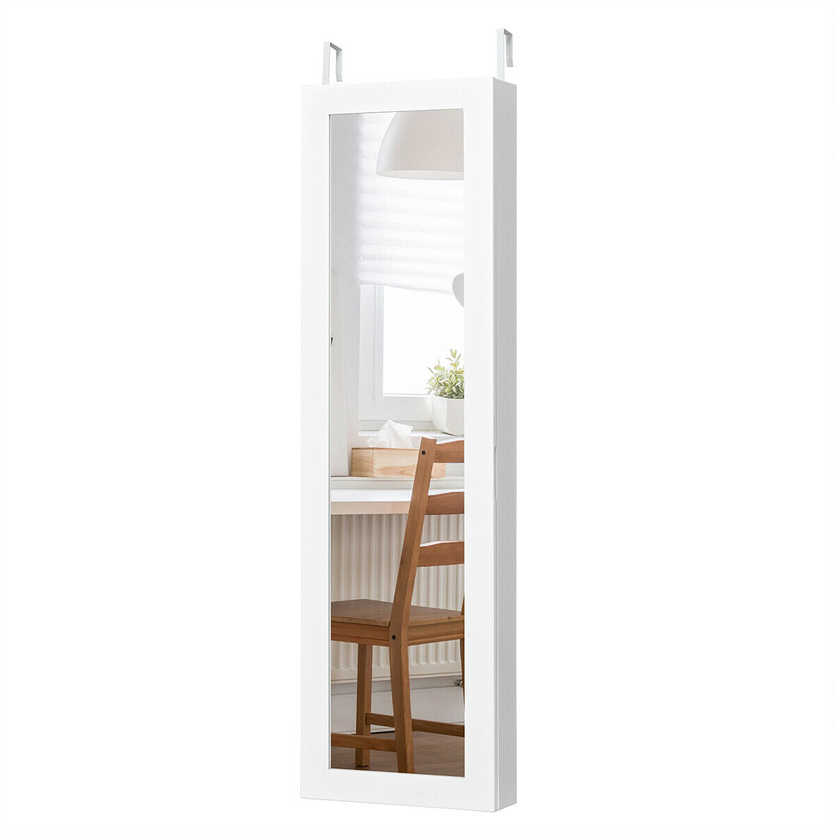 White Wall and Door Mounted Jewelry Cabinet with LED Light and Mirror