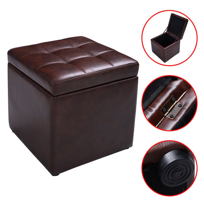 Compact Storage Pouffe Ottoman with Hinged Cover – Brown