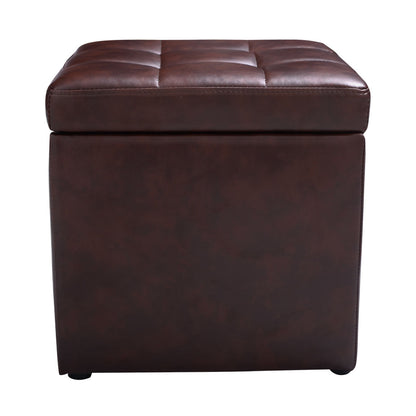 Compact Storage Pouffe Ottoman with Hinged Cover – Brown