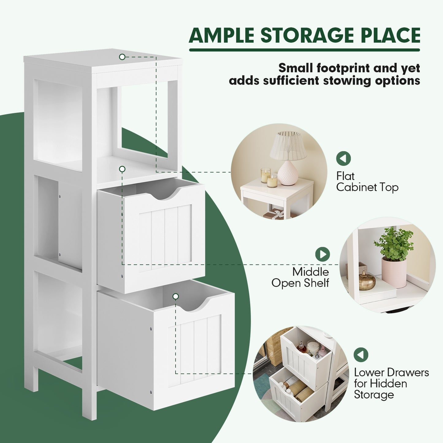 Multifunctional Bathroom Storage Cabinet with 2 Drawers