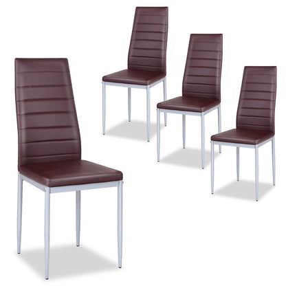 Set of 4 Elegant PVC Leather Dining Chairs with Modern Design - Brown